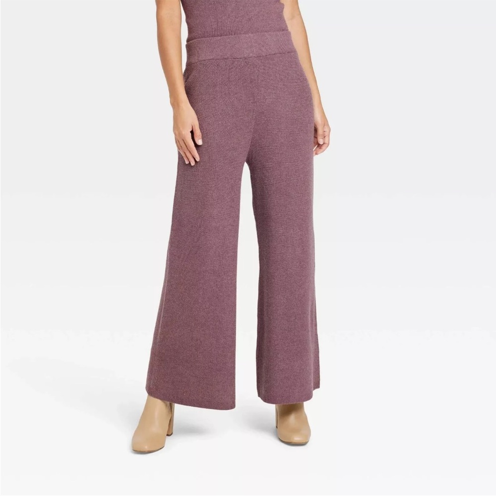 A New Day Women's High-Rise Ribbed Sweater Wide Leg Pants Purple Size XXL